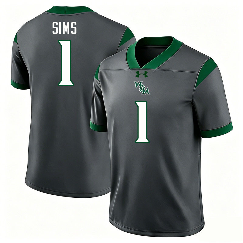 William & Mary Tribe #1 Tariq Sims College Football Jerseys,Uniforms-Grey